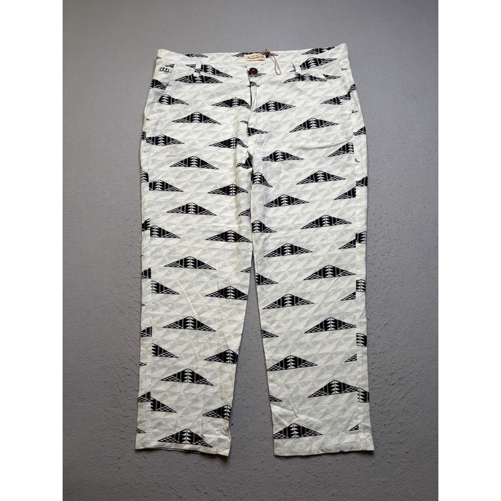 Dezigns By Kamohoalii Pants Mens 38 White Black Tribal Print Linen Blend Hawaii